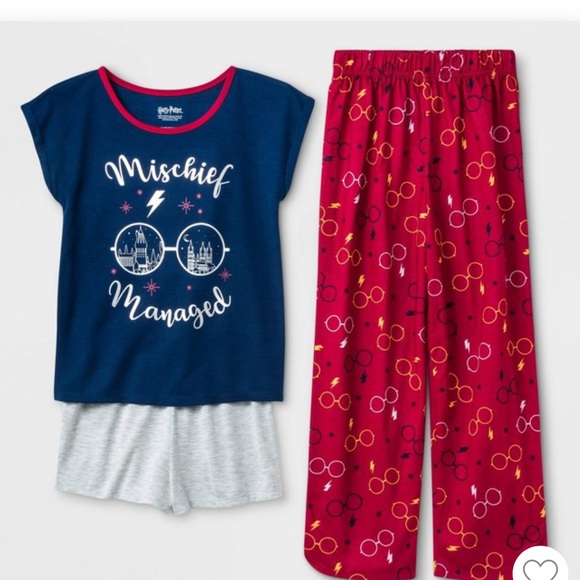 Harry Potter Three Piece Pajama Set XS - Picture 1 of 14